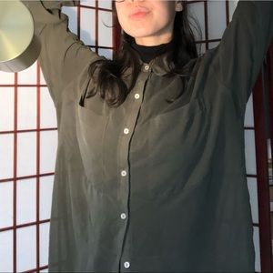 Olive green sheer button up